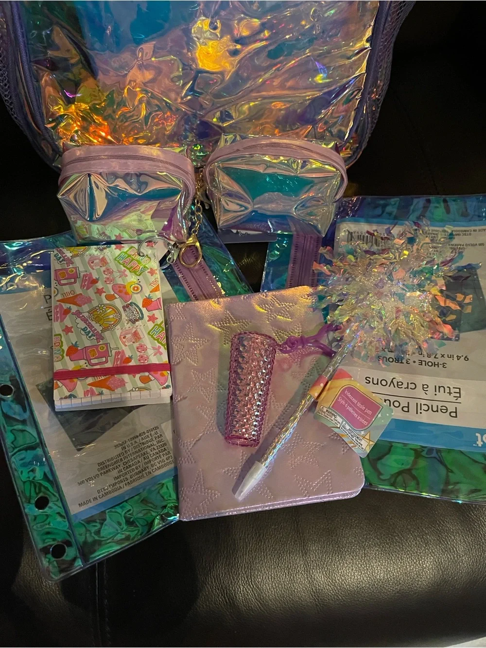 Holographic Purple Kids Backpack with Accessories